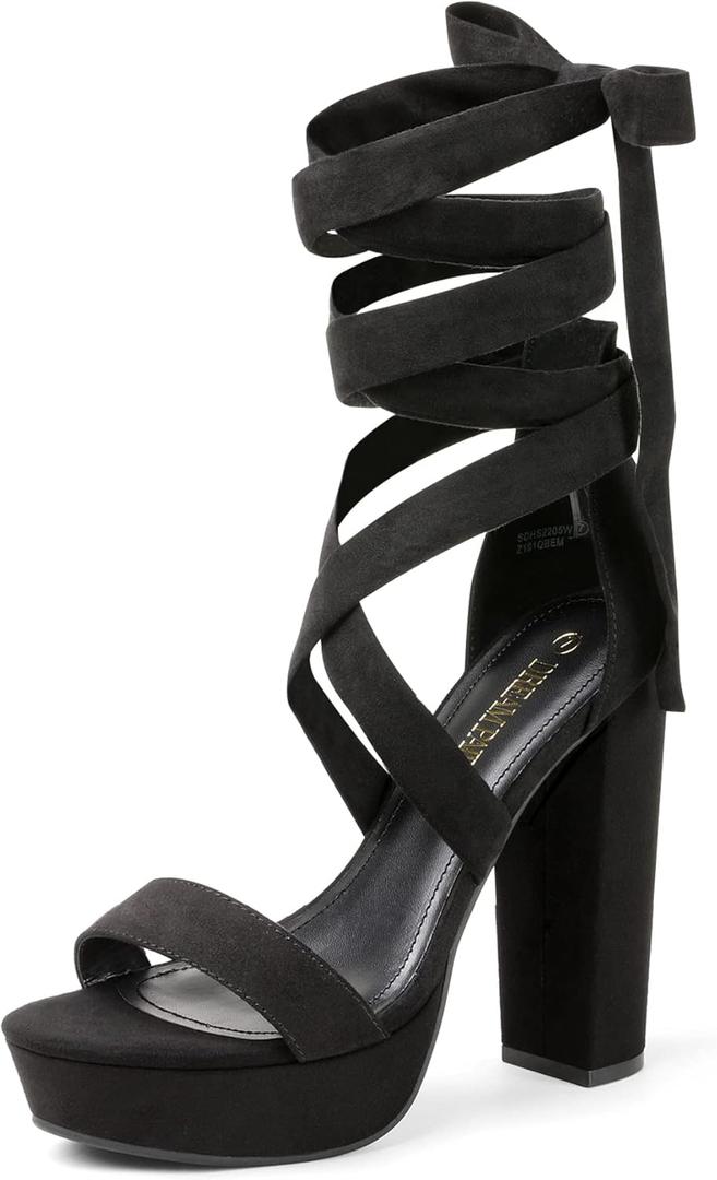 DREAM PAIRS High Heels Chunky Block Platform Heels for Women Strappy Gladiator Sexy Open Toe Heels Dressy Pumps Sandals (6.5, Black)