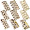SPAKOWN Jewelry Organizer for Drawer, Adjustable Velvet Jewelry Tray, Stackable Necklace Organizer Earring Holder Organizer Ring Tray Jewelry Storage Display Drawer Inserts Set of 9 (Beige)