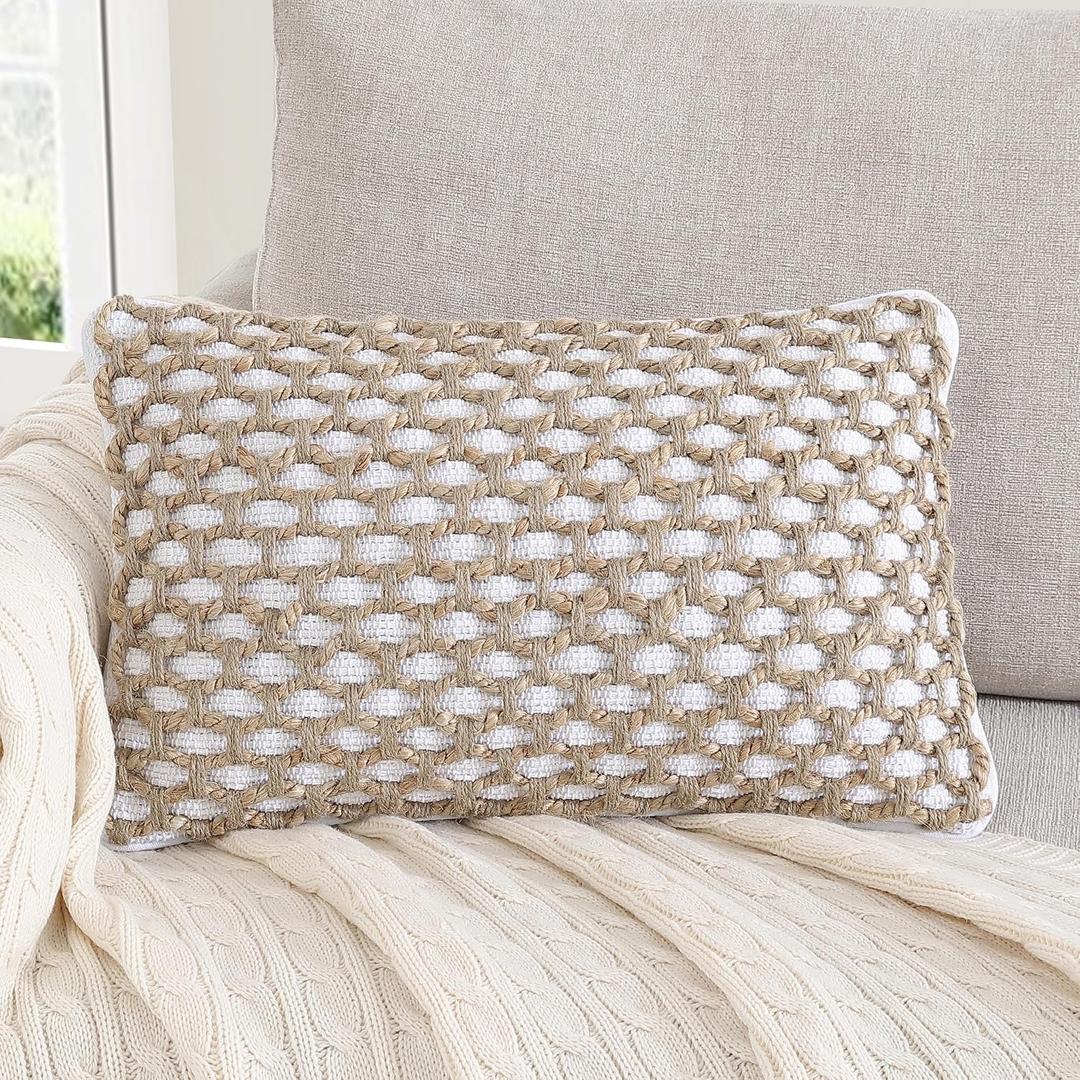 Boho Living Jada Decorative Throw, Includes Accent, Premium Woven Design, Living Room Dcor, (1) 12" x 20" Pillow Cover with Insert, White