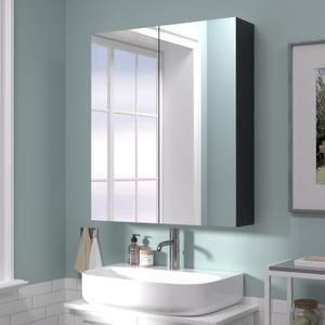 28x24 inch Bathroom Wall Cabinet, Saver Storage Cabinet, Medicine Cabinet with 2 Door and Adjustable Shelves, Black（Assembly Required）, W24 x H28 2 doors