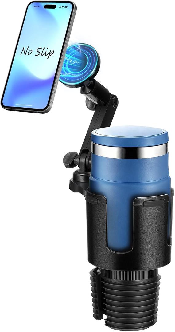 Magnetic Car Cup Holder Phone Holder, 2-in-1 Cup Holder Extender for Car, Universal Magsafe Cupholder Car Mount, Long Arm and 360  Rotation, Secure Fit for Car or SUV