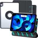 ZENLU 10.9/11 inch iPad Air Case with Removable Magnetic Folio Cover, Premium PU Leather, Multiple Angles Stand, Pencil Slot Charging Support, Full Protective Case for iPad Air 6 5 4 Gen (Black) (10.9/11" iPad Air 4th 5th 6th Gen)
