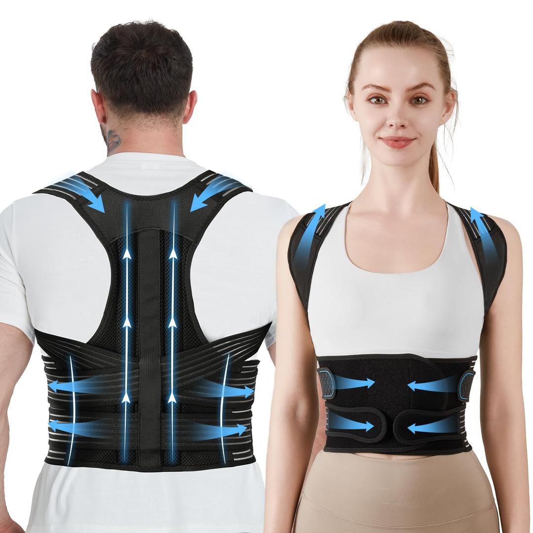Posture Corrector for Women and Men, Back Support Brace for Neck Shoulder & Upper and Lower Back Pain Relief, Invisible Adjustable Lightweight Posture Corrector Under Clothes(Black, Medium) (M (Waist 30.70"-37.79"))