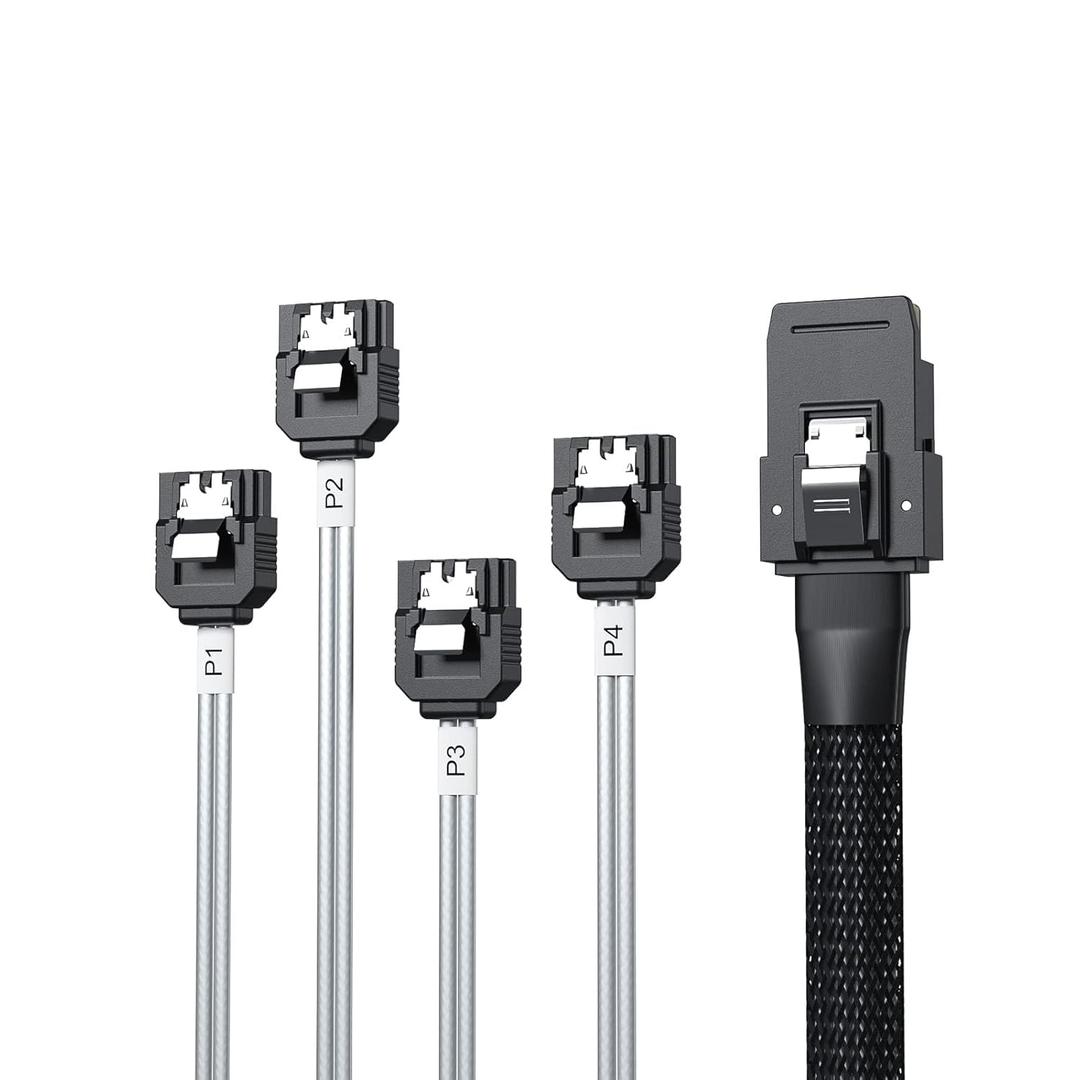 10Gtek MiniSAS SFF-8087 Fan-Out Cable Breakout to 4xSATA, 6Gbps High-Speed Cable for RAID Controllers, Servers & Storage Enclosures, 1-m(3.3ft)