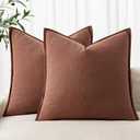 MIULEE Decorative Linen Euro Sham Pillow Covers 24x24 Rust Red Boho Farmhouse Neutral Couch Throw Pillows for Bed Pack of 2 Accent Modern Pillowcase Sofa Livingroom Home Decor