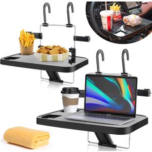 Foldable Car Seat Back Portable Tray for Food Dining Drink and Laptop, Hanging Car Steering Wheel Tray (2 Pack)