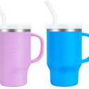 Handy Mini Tumbler, 9oz Sippy Cups for Toddlers 1-3, Stainless Interior, LeakProof Toddler Cups, Birthday Gifts for 1 Year Old Girls Boys, Baby Girl Daycare Essentials with Name Stickers, 2 Pack