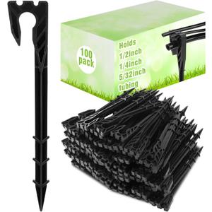 Briwooody 100 Pcs 8 Inch Irrigation Hose Hold-Down Anchor Stakes for 1/2 Inch 1/4 Inch 5/32 Inch Drip Tubing Plastic Ground Garden Hose Support Stakes for Drip System, Irrigation Line