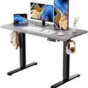 JYLH JOYSEEKER Grey Standing Desk, 48 X 24 Inch Adjustable Height Electric Sit Stand With 2 Hooks, Ergonomic Rising With Splice Board