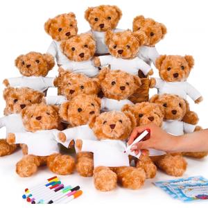 Blueweenly 60 Pcs Graduation Make Your Own Stuffed Animal Teddy Bear Kit Including 15 9.84 Inches Velvet Animal 15 12 Colors Markers and 15 T Shirt and Cards for Graduates DIY Crafting Gift