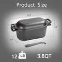 2-in-1 Pre-Seasoned Cast Iron Dutch Oven Pot with Lid as Skillet, Grill Pan, with Lid Lever, Dual Loop Handles, Oval Heavy Dutch Oven for Bread Baking, Frying, Camping, BBQ, 3.8 QT Black