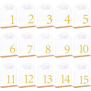 15 Pack Wedding Table Numbers with Acrylic Elegant & Clear for Wedding, 4.7" x 5.6"