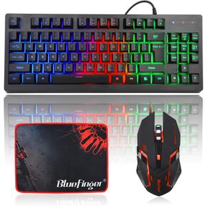 RGB 87 Keys Gaming Keyboard and Backlit Mouse Combo,BlueFinger USB Wired Rainbow Keyboard,Gaming Keyboard Set for Laptop PC Computer Game and Work (Black)