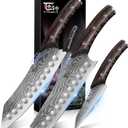 SYOKAMI Kitchen Knife Set, 3-Piece Japanese Style Chef Knives Set (8.2" Kiritsuke, 7.2" Nakiri, 4" Paring) for Precision Cutting, Damascus Pattern, Ergonomic Full Tang Wooden Handle, Cooking Gifts