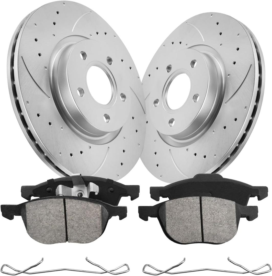 Front Brake Kit Compatible with Select Ford and Volvo Models - Escape 2013-2019, C30, C70, S40, V50|Anti-Rust Geomet Coated Brake Rotors Brake Pads| 11.8in|D1044-7947 & 34364 |Front Rotors