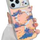 Cute Case for iPhone 17 Pro Max Case for Women Girls [ Compatible with Magsafe ] Aesthetic Cloud Pattern Design, Girly Glitter Sparkly Bling Protective Phone Cover, Iridescent Sun Set Sky