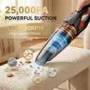 Handheld Vacuum Cordless, 25000Pa Powerful Suction Car Vacuum Portable Cordless with 8000mAh Battery & LED Light, Hand Held Vacuum Rechargeable with HEPA Filters, Home, Car Seats, Pet Hair Orange