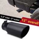 LCGP Exhaust Tip 3.5" Inlet 5" Outlet 12" Long, Bolt On Design, Stainless Steel, Black Powder Coated, Rolled Angle Cut, Tailpipe Tip