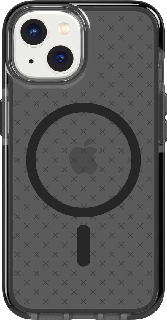 tech21 iPhone 14 Evo Check Compatible with MagSafe  Shock-Absorbing & Slim Protective Phone Case with 16ft FlexShock Multi-Drop Protection & Extra Buttons (iPhone 14, Smokey Black)