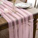 Tegeme Pink Table Runner 120 Inch 10 ft Sheer Gauze Glitter Foil Tulle Runner Cheesecloth Sequin Table Decorations for Wedding Anniversary Holiday Birthday Party Decor