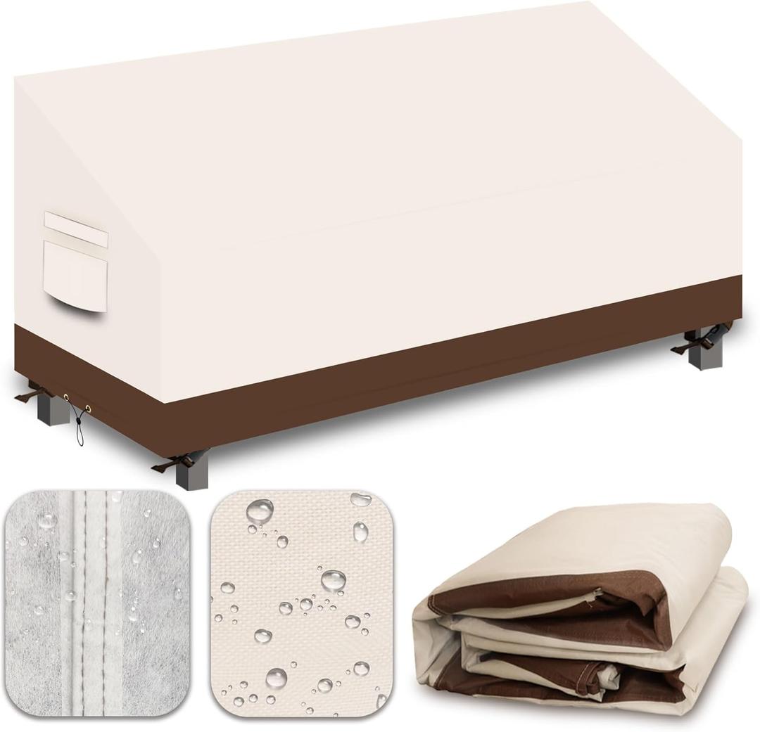 Heavy Duty Patio Sofa Covers Waterproof, Outdoor 3-Seater Couch Cover Waterproof, 600D Outdoor 2-Seater Loveseat Furniture Covers with Air Vent Handle 102''W x 35''D x 24''H/ 35''H Beige Brown