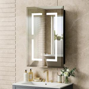 16"X24" Bathroom Medicine Cabinet with Mirror, LED Lighted Medicine Cabinet with Anti-Fog, 3 Colors Temperature Stepless Dimmable, Metal Cabinet for Storage and Mordern Decor, Black