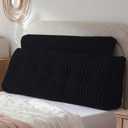 Headboard Pillow + A Long Neck Roll Pillow Body Pillow，Faux Fur Headboard Wedge Pillow with Removable Cover (Black, Full：54x8x20 inches)