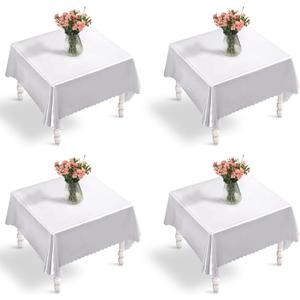 Entisn 4 Pack White Satin Tablecloth 54 x 54 Inches Table Cloth, Square Silky Tablecloth Smooth Table Cover Decoration for Wedding Party Holiday Dinner