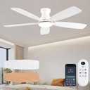 Ceiling Fans with Lights, 52 Inch Low Profile Ceiling Fan with Light and Remote Control, Flush Mount, DC Reversible Motor, Noiseless, White 6 Speeds Ceiling Fan for Bedroom