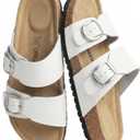 DREAM PAIRS Women's Slides Soft Genuine Footbed Sandals Comfortable Adjustable Double Buckle Slip-on Flat Sandals with Arch Support Frame Dual Slippers for Summer 2026, Size 7.5