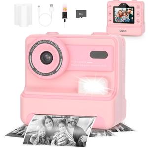 Mafiti Kids Camera Instant Print,1080P Selfie Digital Camera with 2.4 Inch Display 1200 mAh Battery,3-12 yrs Girls Boys Toys Gifts for Birthday/Xmas/Holiday,Pink