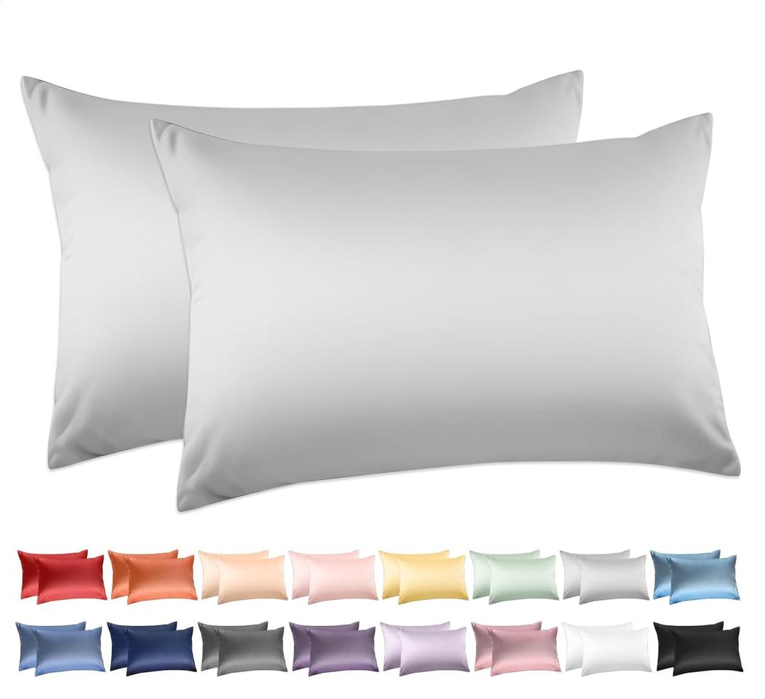 Deep Dream Standard Pillow Cases Set of 2, 100% Cotton Standard Size Pillowcases Sateen Weave, 600 Thread Count Hotel Quality 20x26 Inches, Soft and Breathable Envelope Closure PillowCase(Silver Grey)
