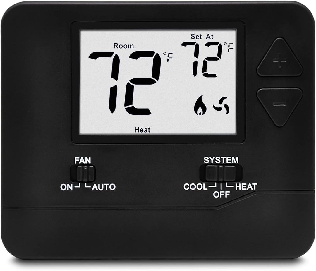 ELECTECK Non-Programmable Digital Thermostat for Home, up to 1 Heat/1 Cool with Large LCD Display, Compatible with Single Stage Electrical and Gas/Oil System, Black