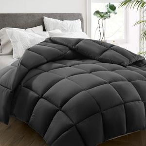 HYLEORY Queen Comforter, All Season Down Alternative Duvet Insert, Cooling Quilted Bed Comforter with Corner Tabs,Machine Washable, Dark Grey, 88x88 Inch, Queen88*88