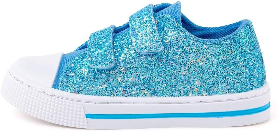 EUXTERPA Kids Toddler Sneakers Boys Girls Canvas Shoes Walking Sneaker with Easy Fasten Strap (13 Little Kid, Blue Glitter)