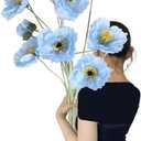 Artificial Poppy Flowers,6PCS Blue Silk Poppy Flower 41.3in Fake Poppies Long Stem Flowers for Wedding Party Office Home Decor(Light Blue)