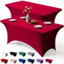 Trlyc 2 Pack 6FT Spandex Table Cloth - 72 x 30 Inch Rectangular Stretch Tablecloth, Wrinkle Resistant Scretch Table Cover for Wedding, Party, Banquet, Picnic, Outdoor Decoration (2Pcs,Burgundy)