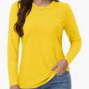 Women's Cotton Long Sleeve Shirts Crew Neck T-Shirts Soft Casual Breathable Tees Basic Tops Size Yellow M