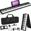 Folding Piano 88 Key Semi-Weighted Foldable Keyboard Electric Piano Portable Full Size with BT, USB MIDI, Sustain Pedal and Handbag for Beginners Adults