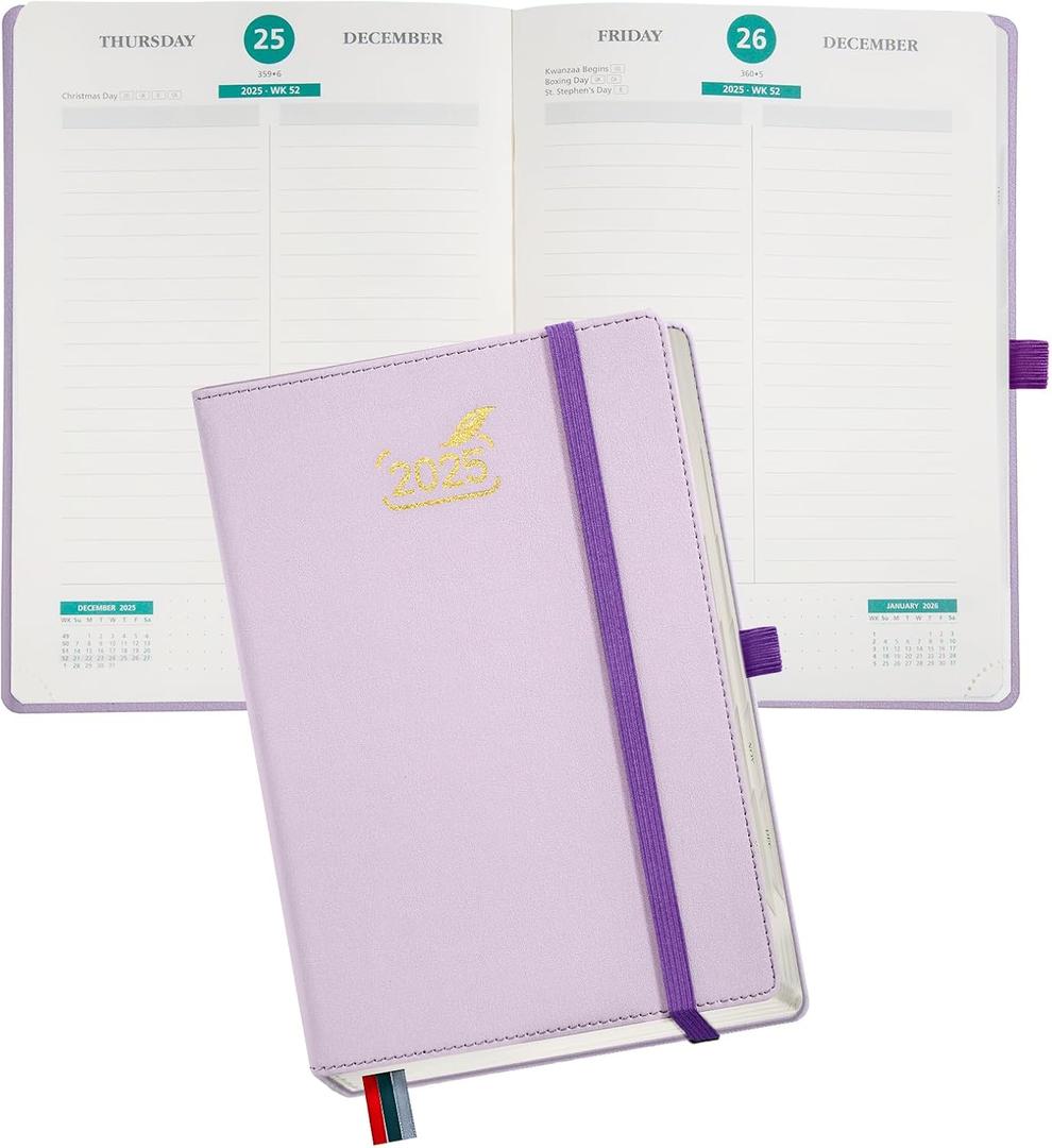 BEZEND 2025 Weekly Planner with 2 Columns & Monthly Tabs 6" x 8.5" - Agenda 2025 Calendar Book with Pen Holder, Pocket & Tear-off Page Corner, PU Leather Hardcover - Black