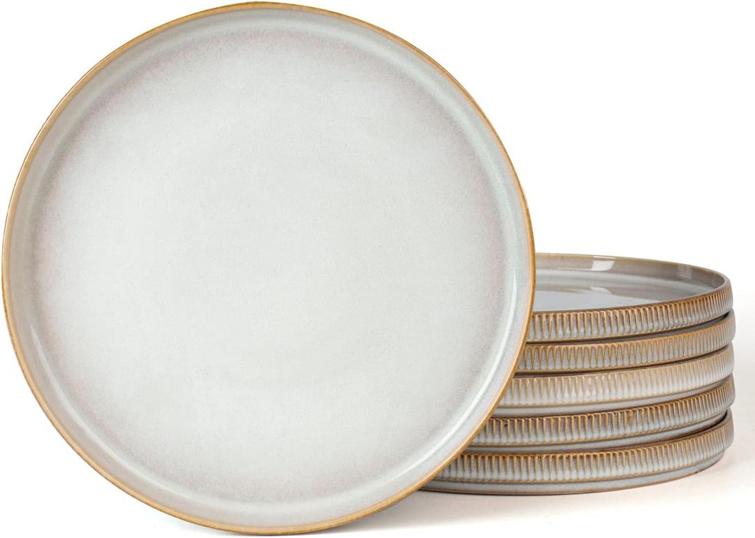 famiware Star Dinner Plates for 6, 10 inches Plate Set, Scratch Resistant, Stoneware Dinnerware, Kitchen Modern Rustic Serving Dishes, Cappuccino White