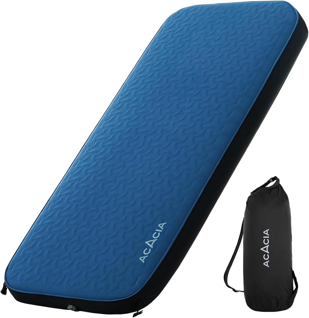 ACACIA 4.3" Thick Self Inflating Sleeping Pad with Foam | Innovative Y-Shaped Telescopic Structure | Ultraportable Camping Mattress | Outdoor Compact Air Mat for Tent Car | (Single, Blue)