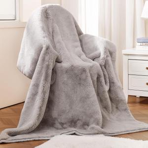 Faux Rabbit Fur Throw Blanket 880 GSM, Ultra Soft Thick Warm Bubble Plush, Reversible Throw for Couch Sofa Bed, Cozy Shaggy Blanket for Bedroom & Living Room(50''*60'',Gray)