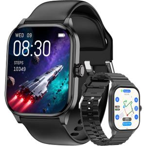 Smart Watch for Women Men, Smartwatches with Map and GPS, Heart Rate/SpO2/Sleep/Stress Monitor, 100+ Sports Fitness Watches, IP68 Waterproof Activity Tracker for Android/iOS Phone (Black, 1.96")