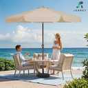 JEAREY 9 FT Patio Umbrella Outdoor, Table Umbrellas Market Umbrella w/Push Button Tilt/Crank, 8 Sturdy Ribs(Beige)