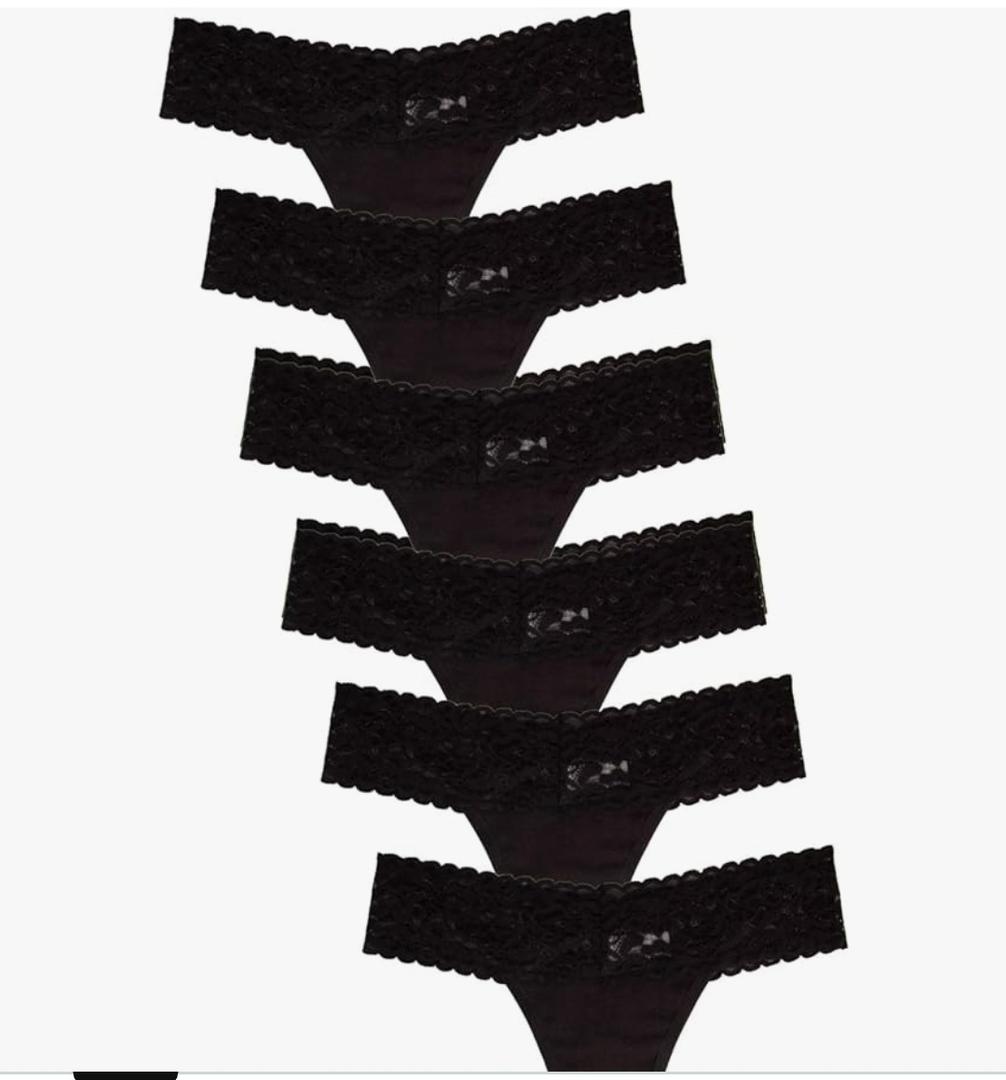 Jo & Bette Lace Thongs for Women - 6 or 12 Pack Low Rise Thongs - Lace Panties Cotton Underwear Women Sexy No Show Soft, Size Large
