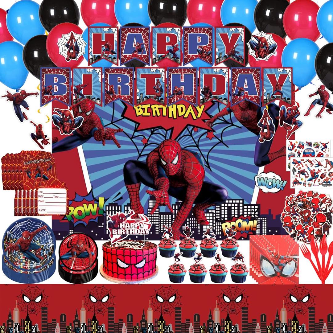 Hero Themed Birthday Party Decorations Set, Cartoon Themed Party Favors, Party Supplies Set Include Banner, Foil Balloons, Backdrop