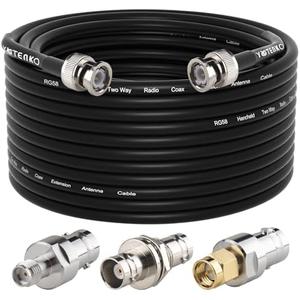 YOTENKO BNC Cable 50ft, 50 Ohm RG58 BNC Male to Male Extension + Set of 3 BNC Female to Female/SMA Male/SMA Female Connector Adapters