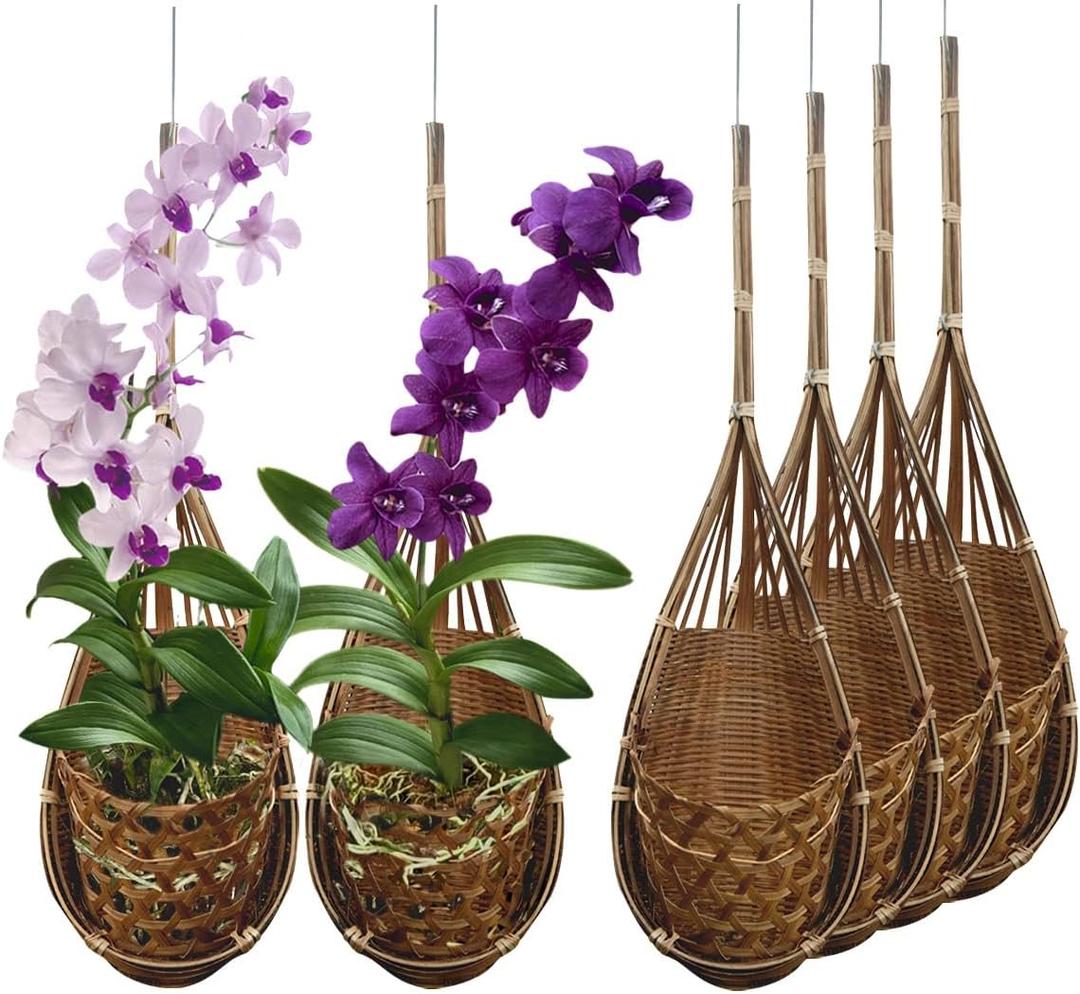 Handmade 100% Thai Bamboo Hanging Orchid Basket  4 Inch Set of 6