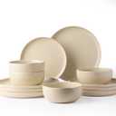 AmorArc Ceramic Dinnerware Sets, Wavy Rim Stoneware Plates and Bowls Sets,Dishwasher & Microwave & Oven Safe Dishes set, Service for 4 (12pc)